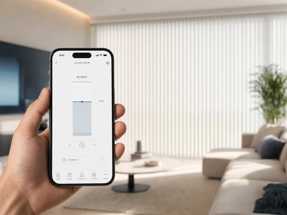 Bandas verticales motorizadas controladas desde una app en el celular